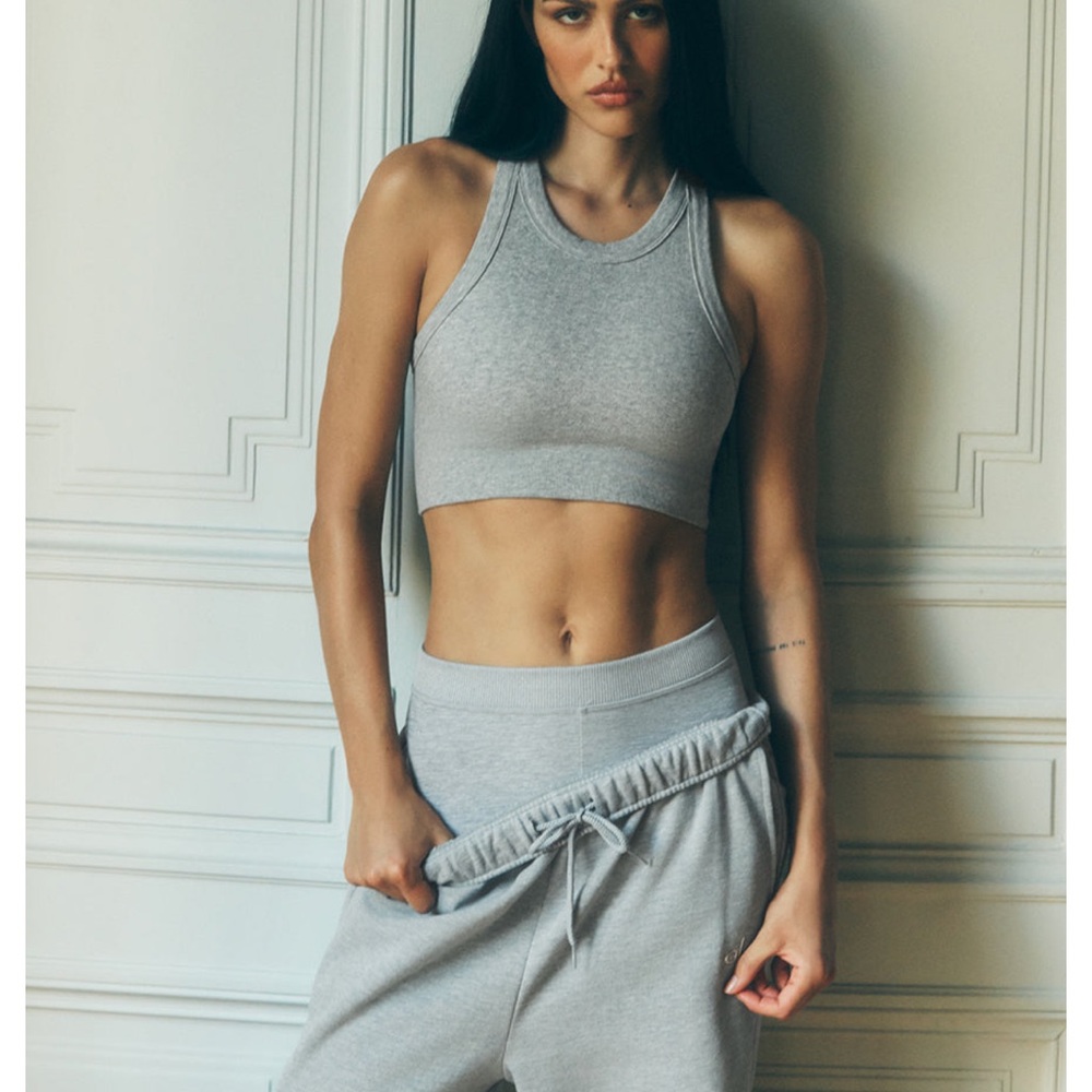 Alo yoga seamless delight high neck bra athletic Heather grey size medium